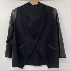 SPANX Drape Front L Jacket Ponte Faux Leather Sleeve Wrap Waterfall Black